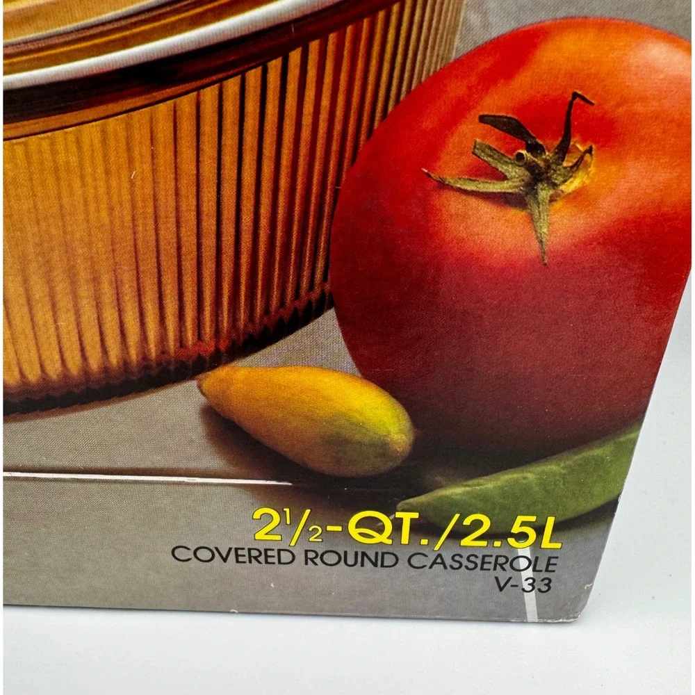 New Open Box Vintage Corning Visions Amber 2.5 Qt Ribbed Casserole Dish V-33
